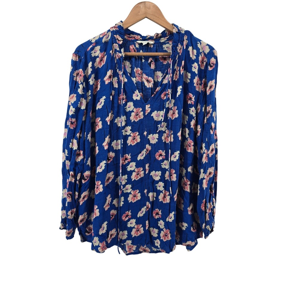 Lucky Brand Blue Floral Long Sleeve Peasant Blouse